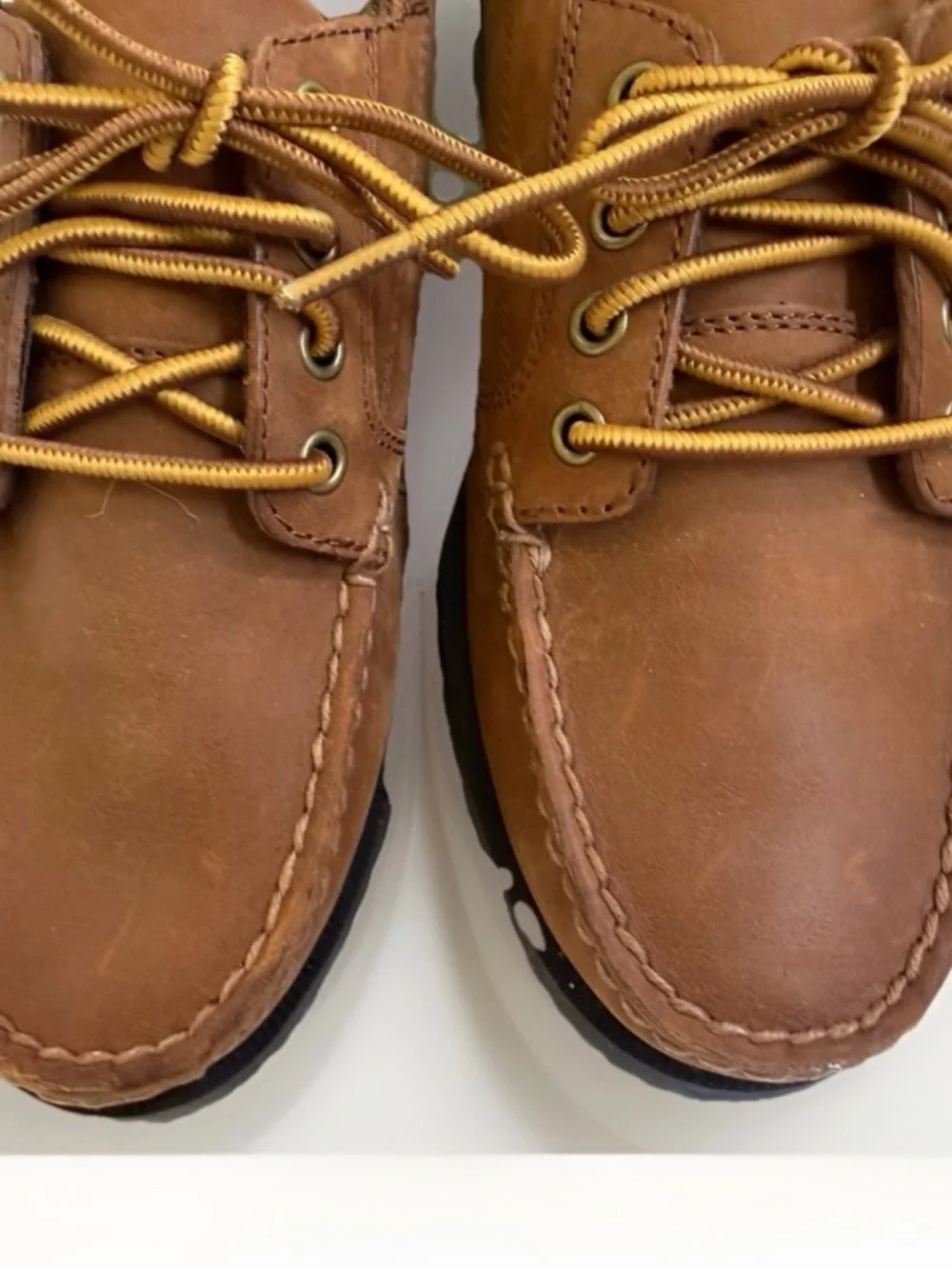 Lands End Mens 8D Brown Leather Boat Shoes Lace Up Driving Loafers Oxfords